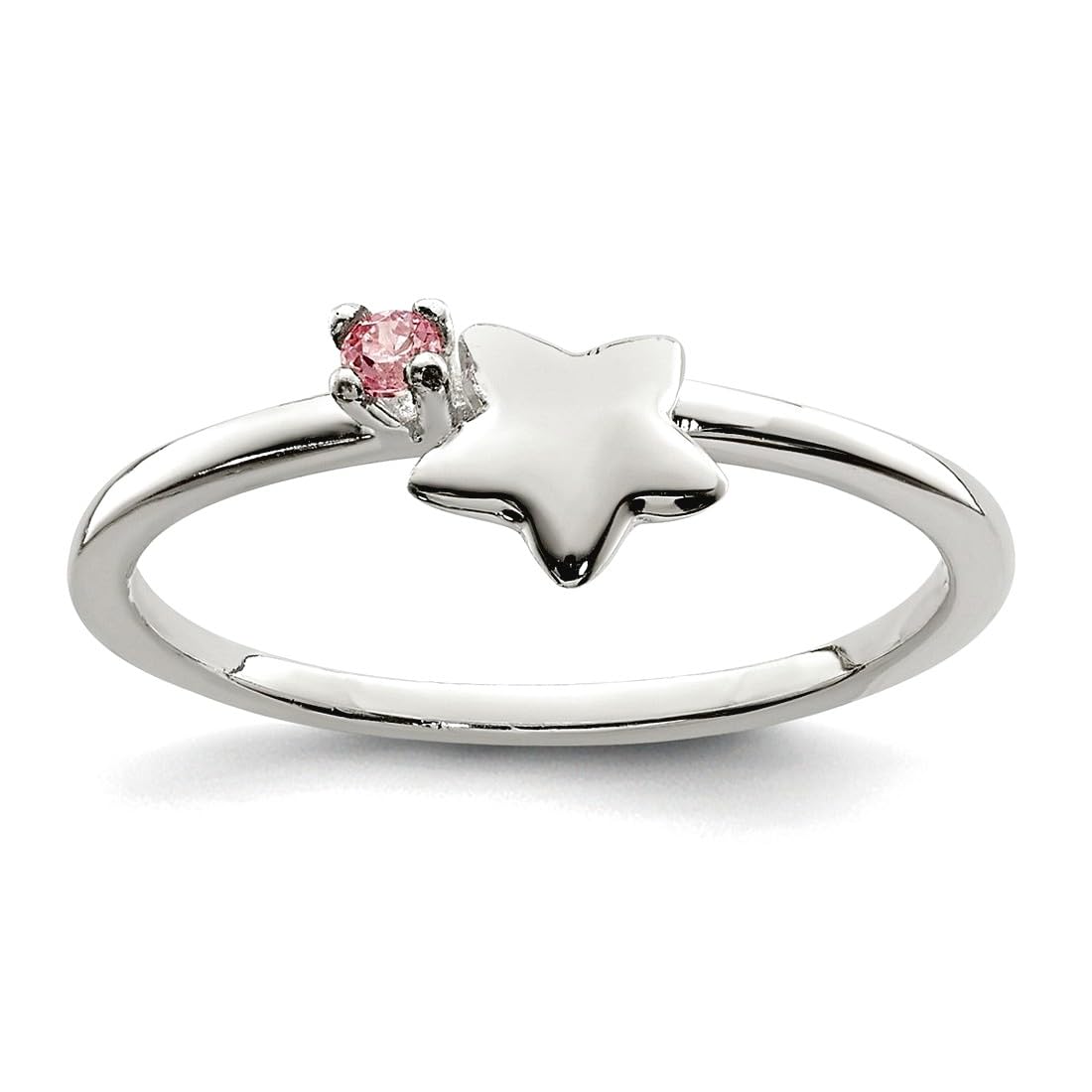Kinderring aus 925er-Sterlingsilber, polierter rosafarbener Zirkonia, künstlicher Diamant, Sternform, Größe H, 6 mm breit, Schmuckgeschenk für Damen, H, Cubic Zirkonia Metall Zirkonia Edelstein