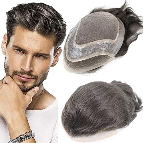 HAPPYCC Toupee For Men Human Hair Replacement System Mono Thin Skin Pu And French Firm Lace Front Prosthesis Hair Pieces For Men Mens Wig #4 Light Brown Color (10x8,#4)