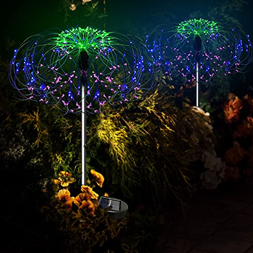 LSLCQW 2 Packs of Outdoor Home Decoration Solar Flower Firework Lights, Waterproof Updated 120LED Lights, Suitable for Garden Terrace Courtyard Lawn Party, Wedding Christmas Decoration (Colorful)