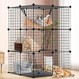Jaula para Gatos 3 Niveles, Corral Amplio con Base Antideslizante y Estructura Metálica Resistente, Fácil Montaje DIY...