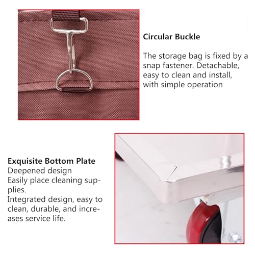 Carrello di pulizia su ruote con borsa in vinile, 3 ripiani, per uso domestico e commerciale, organizer per forniture per la casa