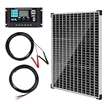 【50W 12V Pannello Solare Kit】DERUXI 50Watt 12V Pannello Fotovoltaico Mono Set: 50W Pannelli Solari+10A PWM Regolatore di Carica+4 Pcs Cavo Solare, Pannello Solares PV per Veicoli,Tetto, Barche,Camper