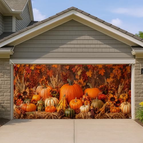 Housse de porte de garage en toile haut de gamme aux motifs de feuilles d'automne rustiques