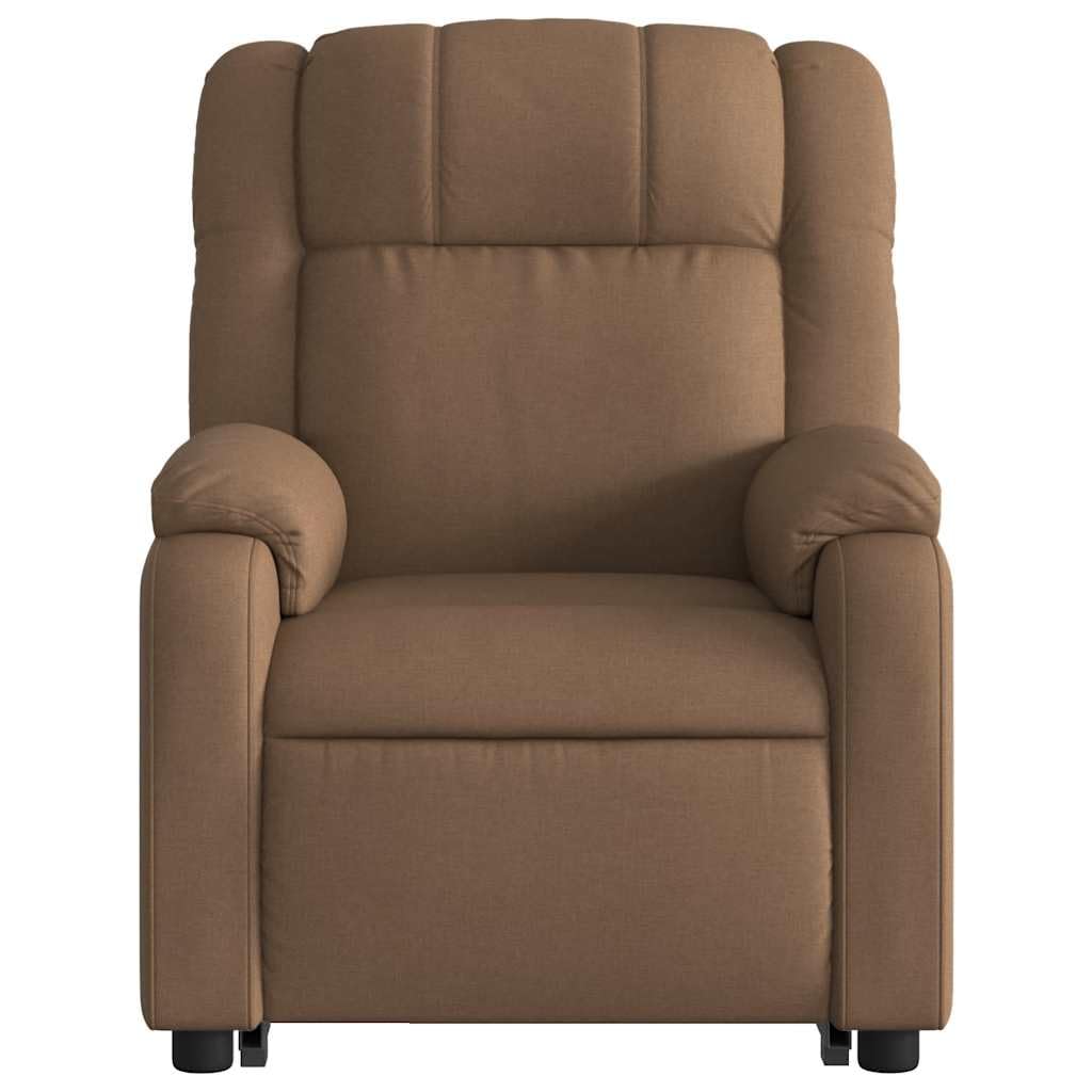 Sillón elevador reclinable marrón de tela con motor eléctrico y reclinación manual, asiento acolchado y marco estable, función de elevación para personas mayores