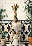 WBdesignz Lustiges WC-Poster - Giraffe mit Brille liest 