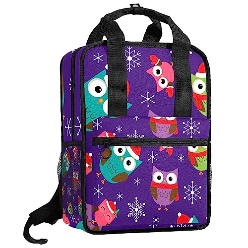 Cartable hibou de Noël pour garçons et filles - Sac à dos scolaire réglable 35,5 cm