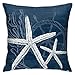 Taie Coussin Bleu avec Le Gouvernail Nautique De Corail D'Algues D'Étoile De Mer Housse d'oreiller Souple Housse De Coussin Imprimés Taie d'oreiller 45X45Cm pour Jardin, Hôtel, Lit