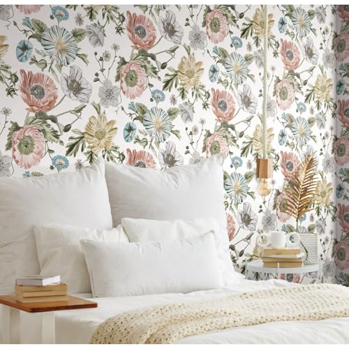Papier peint coquelicots sans colle pour mur abîmé locataire