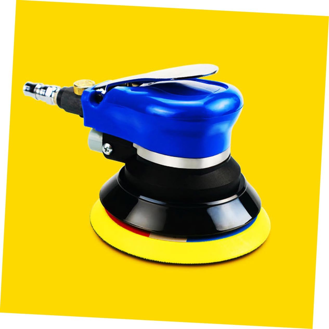 5 Inch Pneumatic Car Polisher Waxing Machine with Wrench Blue Professional Buffing Tool for Auto Detailing Includes Dry Sanding Paper and US Plug