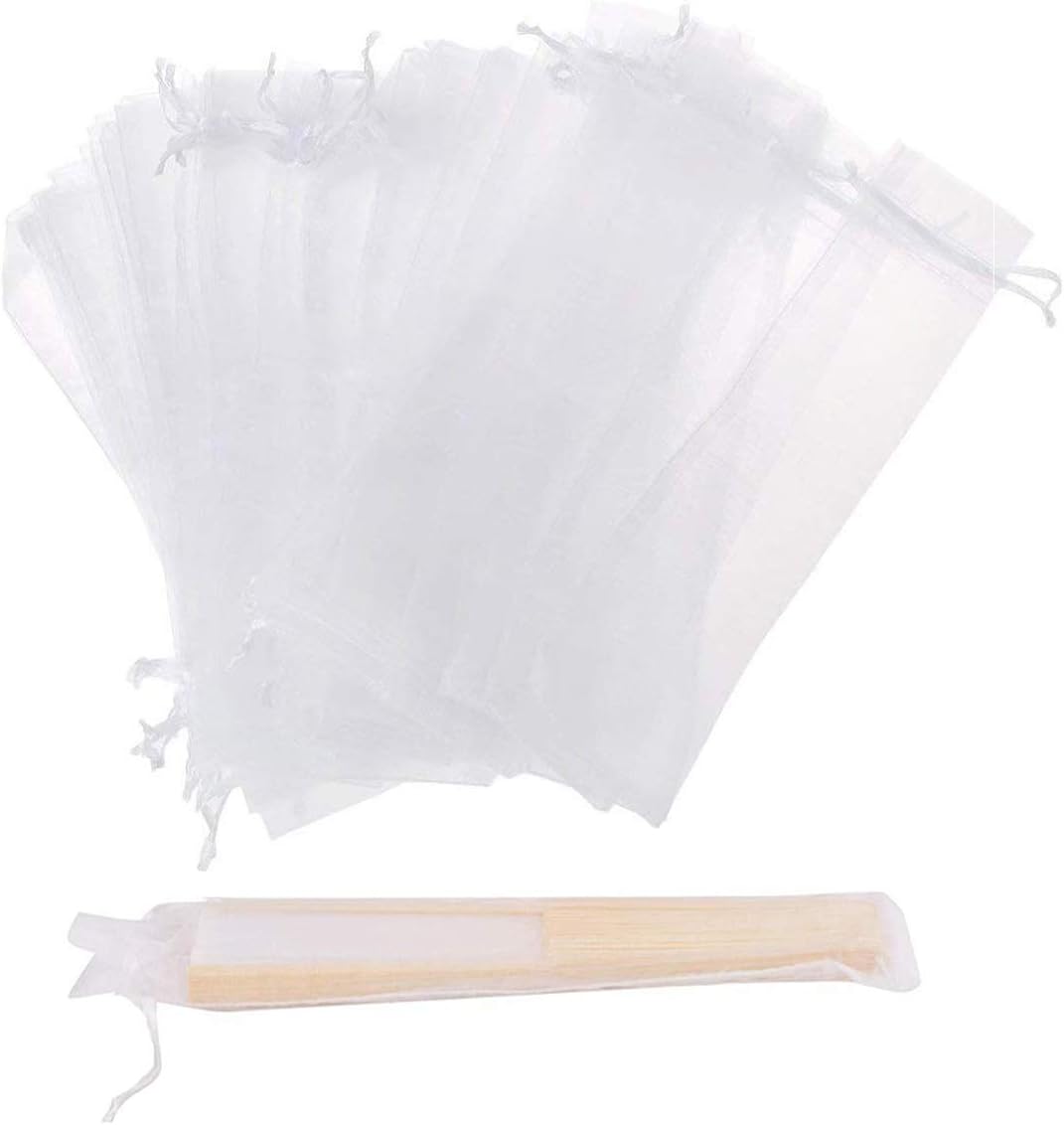 Dealglad50pcs White Drawstring Organza Folding Hand Fan Pouch Party Wedding Favor Gift Bags 2 x 10 Inches