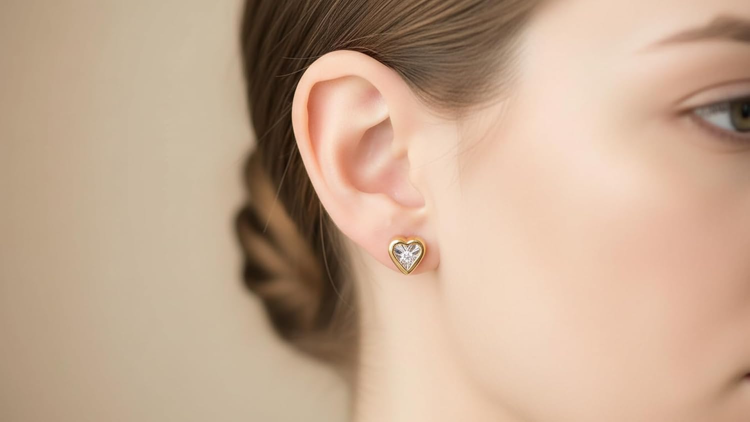 DISENO Heart Shaped Stud Earrings in 18K Yellow Gold over Silver – 0.04 Ct Natural Diamonds (F-G, SI1-SI2) – Fine Jewelry Gift for Birthdays, Weddings, Anniversaries, Valentine's Day