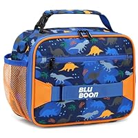 Kids Insulated Lunch Bag for School - Water Resistant Reusable Lunch Box Carrier with Adjustable Strap, Fit Lunchbox & Water Bottle, Easy Clean (Dinosaur Design for Girls & Boys 3-12)