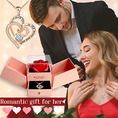 JOACHIO Mom Gifts, Preserved Rose Jewelry Box with Heart Necklace, Gift Box and Cards, Gifts Ideas for Her, Gift Card Eternal Flowers for Mothers Day, Valentines, Birthday, Anniversary — view 2