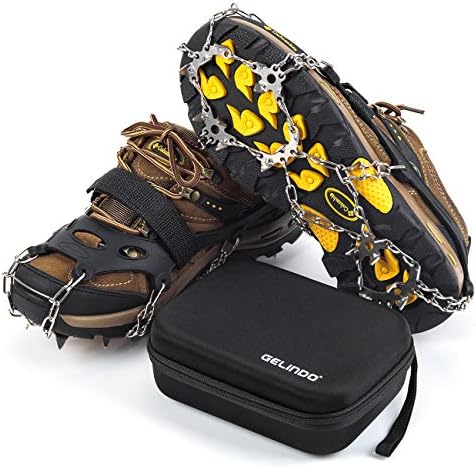 Gelindo Crampons Ice Cleats Traction, 19 Spikes Stainless Steel for Snow Shoes Boots, Safe Protection for Hiking, Walking, Climbing, Jogging, Mountaineering on Snow Muddy Road Anti-Slip