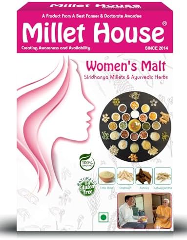 - Millet House Women's Malt 400 Grams | Sprouted Millets Ayurvedic Herbs Malt | 100% Organic Health Mix for Women| Certified Special Women Health Mix Malt (Pack of 1, 400 Grams)