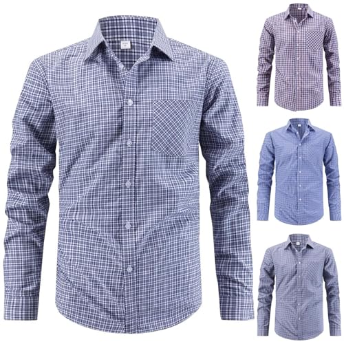 Cambkatl Wrinkle Free Plaid Dress Shirts for Men Stretch Long Sleeve Button Down Formal Business Casual Shirts2