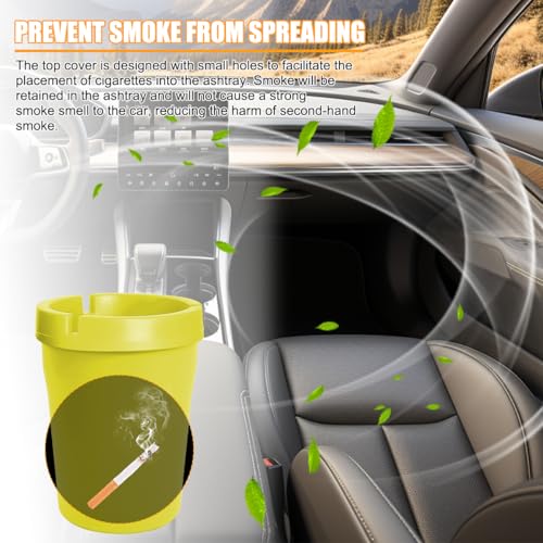 Image of Mandark Car Ashtray, 2PCS Glow In The Dark Smokeless Self-Extinguishing Vehicle Cigarette Trash Can, Smellproof Portable Automotive Ash Holder Organizer, Universal for Truck Home Office (Yellow)