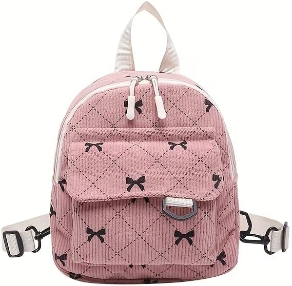 1 piece of corduroy fashion trend cute mini backpack, bow tie mini backpack, zipper closure, suitable for daily use