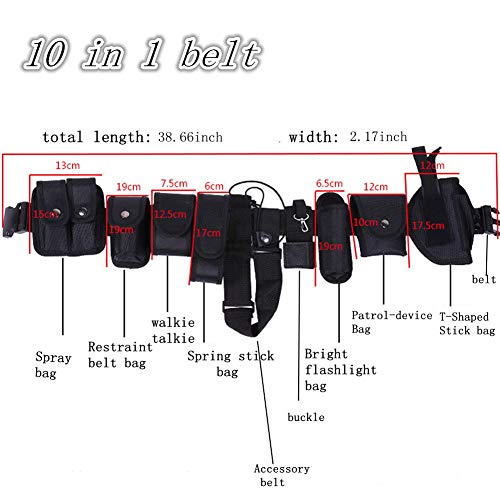 Lsgoodcare Multifunction Police Security Guard Military Tactical Duty Utility Waist Belt, Black 10 in 1 600D Nylon Adjustable Modular Equipment Law Enforcement Outdoor Duty Belts