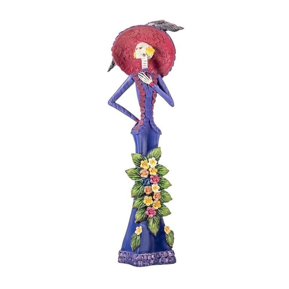 Catrina figura 44 cm. imagen vestido morado detalles florales