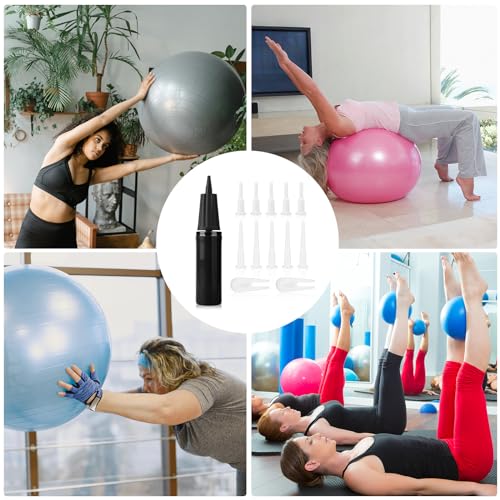 PEUTIER Exercise Ball Pump Kits, Hand Air Pump for Inflatables Ball with 10pcs Short Plugs & 2pcs Plug Pullers Yoga Ball Inflator Pump Accessories