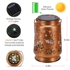 Butterfly Solar Lanterns Outdoor Waterproof Rose Garden Decor Gifts for Women Mom Grandma Hanging Solar Lights Metal Solar Decoration Outside for Yard Patio Backyard Porch