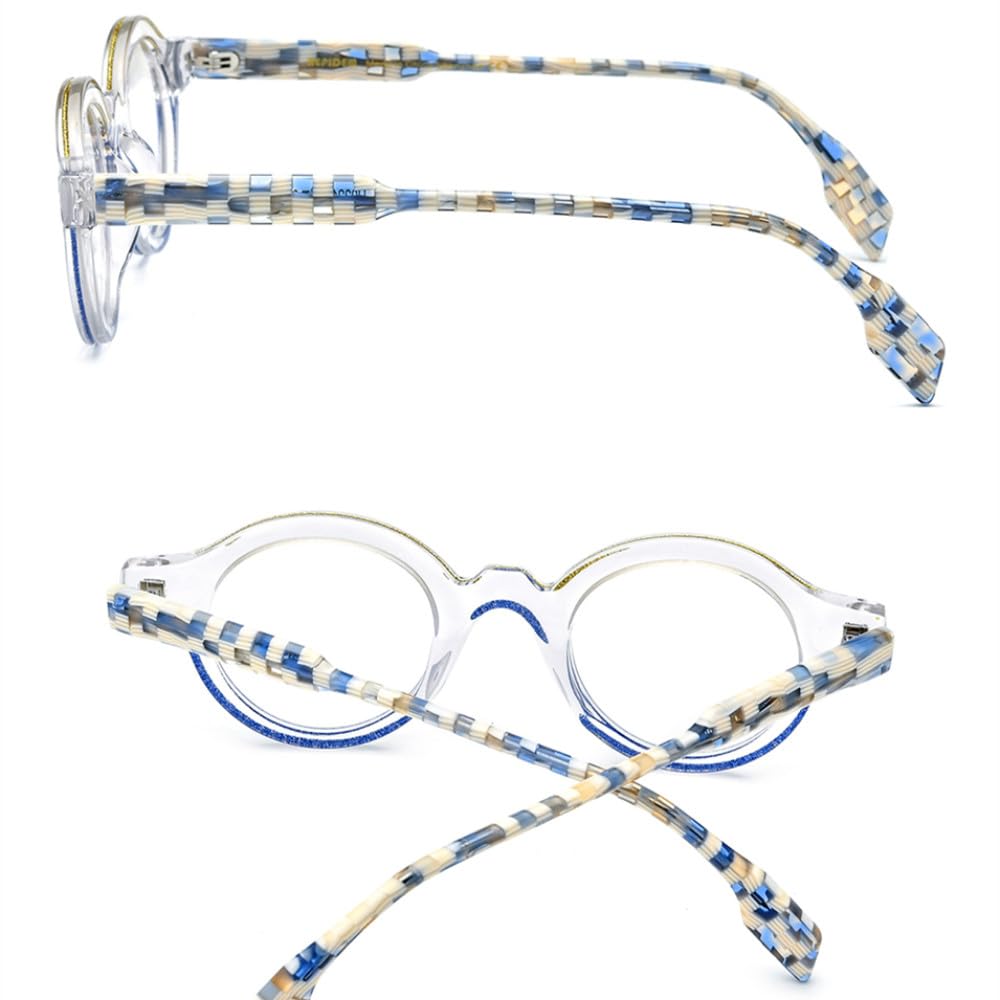 MUTYNE Montura de gafas de acetato en polvo para mujer, anteojos redondos Vintage transparentes, gafas para hombre