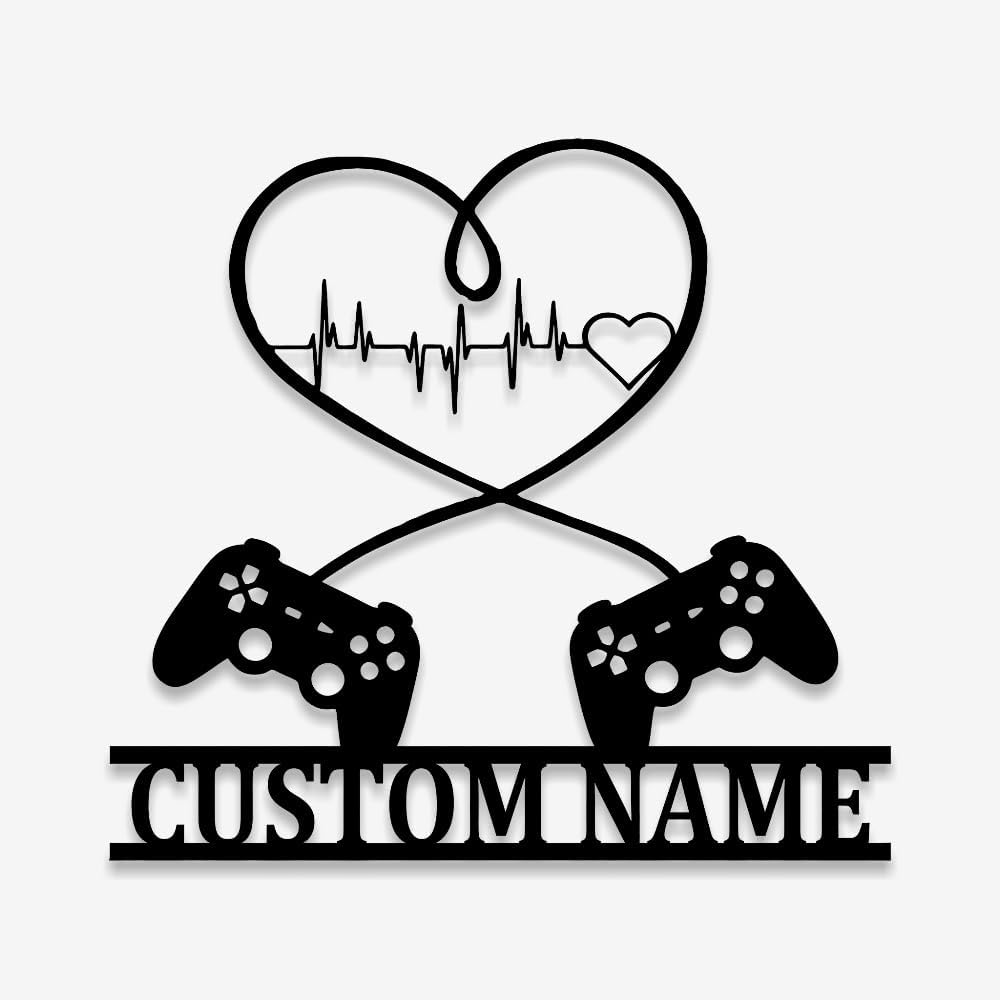 Personalized Gamer Heartbeat Metal Wall Art Custom Video Game Controller