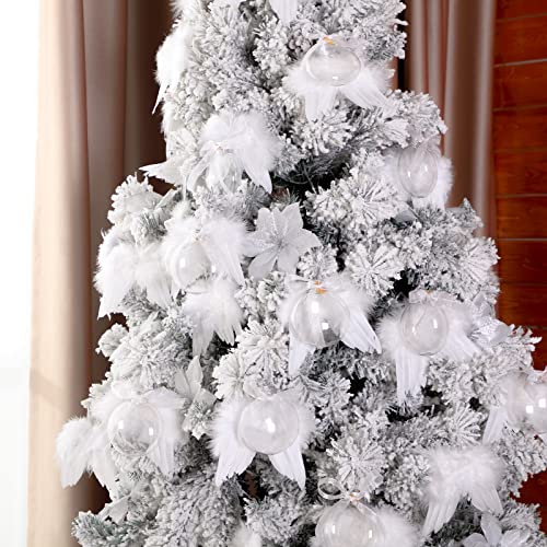 25 Pcs Memorial Ornament Feather Ball Clear Plastic Fillable Ornament Ball 80 Mm Tree Ball Ornaments And Angel Feather Wings And Ribbon For Loss Of Loved One, Xmas Tree Decor #TOP6
