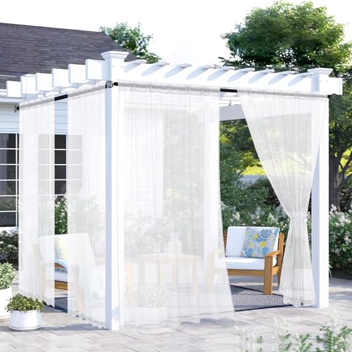 youleyar White Outdoor Sheer Curtains for Patio Waterproof - 4