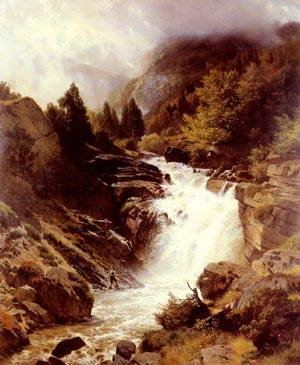 Peinture à l'huile d'un paysage de cascade pour sublimer la déco de votre salon
