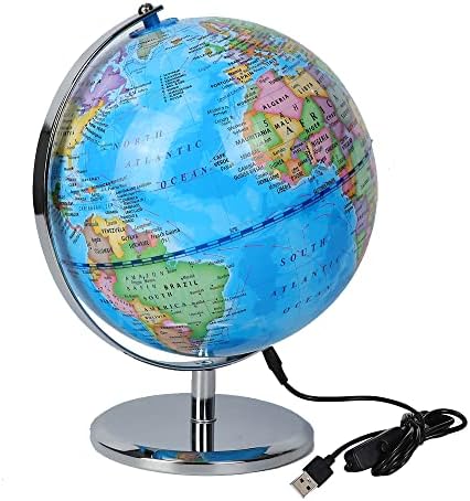 8.15 Inch World Globe World Map Rotating Bracket with LED Lights Educational Globe Office Desktop Decoration
