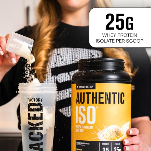 Image of Jacked Factory Authentic ISO Whey Protein Isolate Powder - Low Carb, Non-GMO Muscle Building Protein w /No Fillers, Post Workout Recovery - 25 Servings, Vanilla