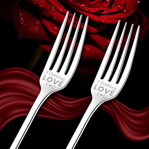 GLOBLELAND 2Pcs I Forking Love You Funny Engraved Forks with Gift Box Stainless Steel Dinner Forks Table Forks Gift for Boyfriend, Girlfriend, Husband, Wife, Friends