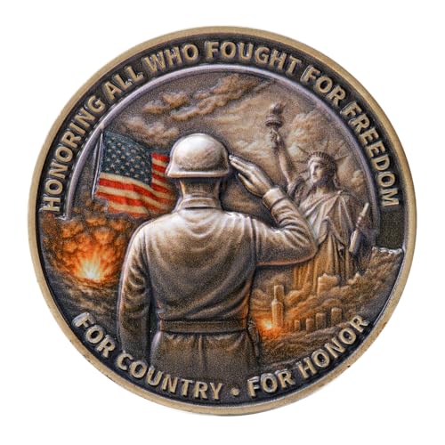 Saluting Soldier & Liberty Eagle Veterans Challenge Coin Honoring All Who Served Memorial Medallion Tribute Token for Service & Sacrifice Commemorative Military Keepsake Gift for Men & Women