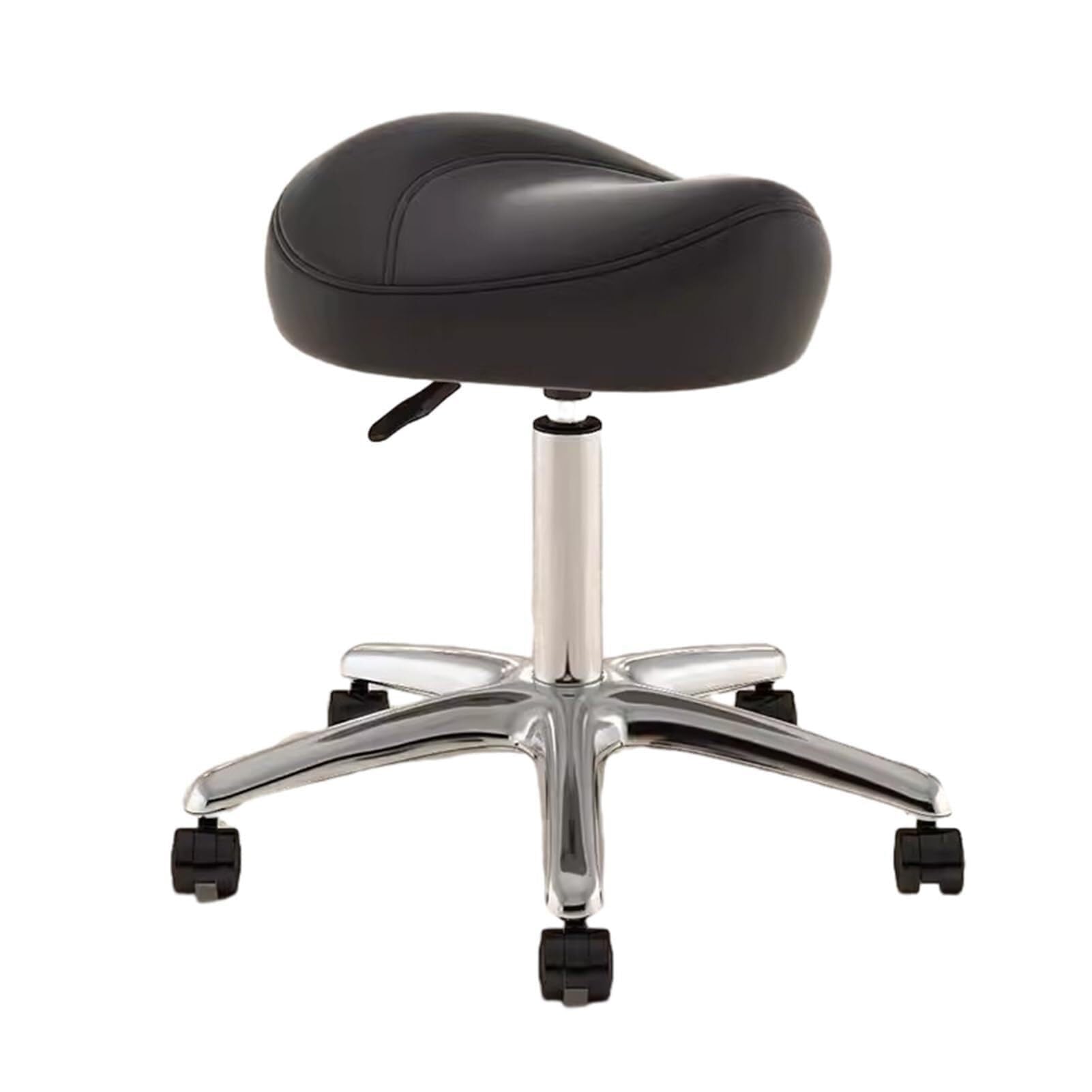 Adjustable Height Saddle Chair Stool for Dental Hygienist and Artists, 360° Swivel Metal Seat with PU Wheels, Ideal for Studio (Black)