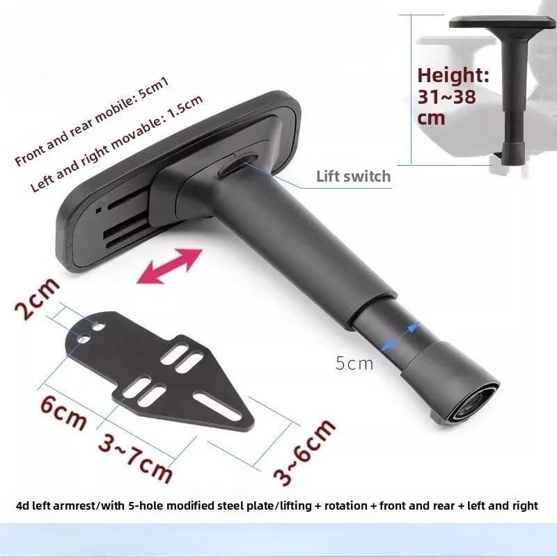 Compatible for Hbada Compatible for GTRacing, 4-Way Adjustable T-Arm Handrest Replacement, 1 Pair for Gaming Chair(B-2PCS)