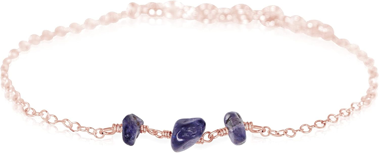 Iolite Beaded Chain Bracelet in 14k Rose Gold Fill