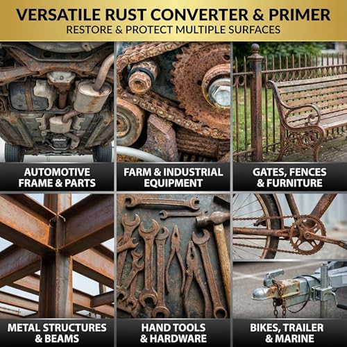 2-in-1 Rostumwandler & Metall Grundierung, 1L Schwarz Rostschutz farbe für Metall, Ultra Auto Rostentferner & Versiegelung, Langlebige Rostschutzbeschichtung, Hitzebeständig - Rost Reparatur Set