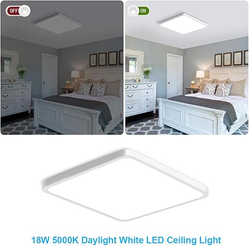 Miniatura 5 de inShareplus Lámpara LED de techo empotrada, 9 pulgadas, 18 W, 5000 K, luz blanca diurna, 1800 lm, cuadrada, súper brillante, lámpara de techo, IP