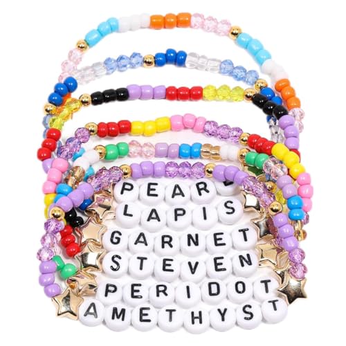 AICase for Steven Universe Merch Gifts Inspired Bracelets 6 Pcs Stackable Stretch Beaded Friendship Bracelets Concert Outfit Vinyl Poster Sticker Merchandise Gifts for Fans Women Birthday Christmas