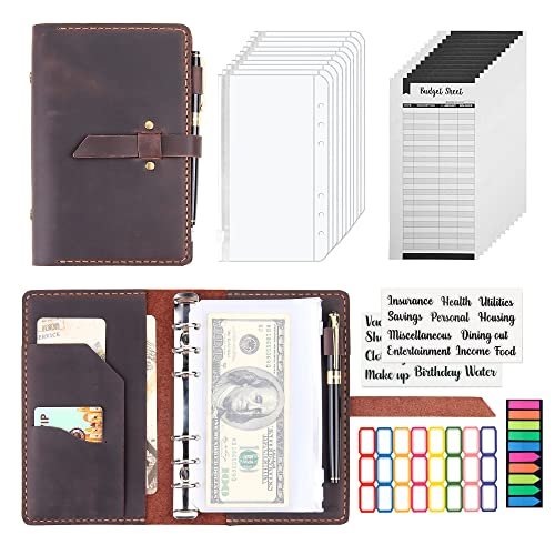 Leather A6 Budget Binder with Cash Envelopes - Coffee