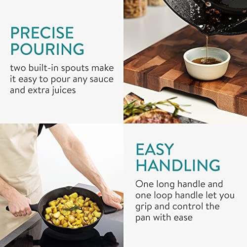 Navaris Cast Iron Skillet - Pre-Seasoned Cast Iron Frying Pan Skillet for Oven, Stove, Campfire Cooking - 30 cm / 12 Inch w/Silicone Covers