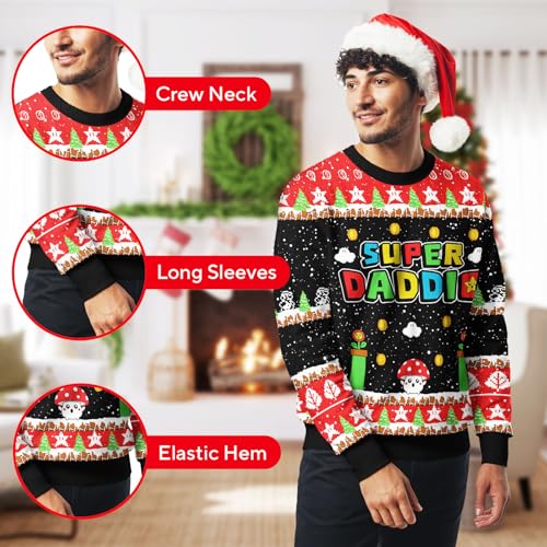 Image of 99TIMORO Super Mari Ugly Christmas Sweater for Men and Women, Holiday Pullover Novelty Crewneck Sweatshirt, Festive Outfit Gift