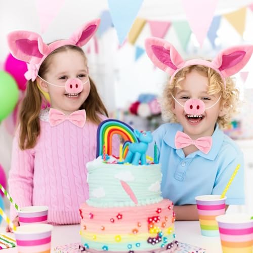 LIURFLNC Schwein Kostüm Set Schwein Ohren Nasen Schwanz, Rosa Schwein Haarreif, Schweinemaske für Karneval, Halloween