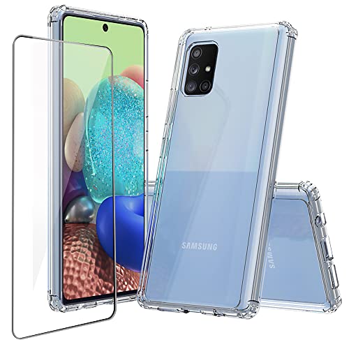 Niopiee for Samsung Galaxy A71 4G Case Crystal Clear Slim Hard Case Hybrid Shockproof Bumper with Tempered Glass Screen Protector Full Body Anti-Yellow Anti-Scratch Phone Protective Cover