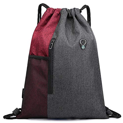 QueenNa Mochilas de Cuerdas Bolsa de Deporte Impermeable para Hombre con Cremallera y Bolsillos de Malla, Mochila Deportiva para Adolescentes Unisex Ligera, esistente al Agua, Rojo