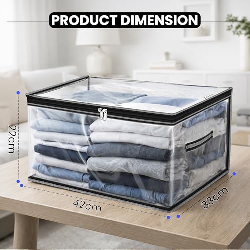 Image of Storite PVC Wardrobe Bag Underbed Moisture Proof Cloth Storage Organizer, Storage box for Clothes Saree Bags with Zippered Closure & Handle (Transparent, 42x33x22 cm)