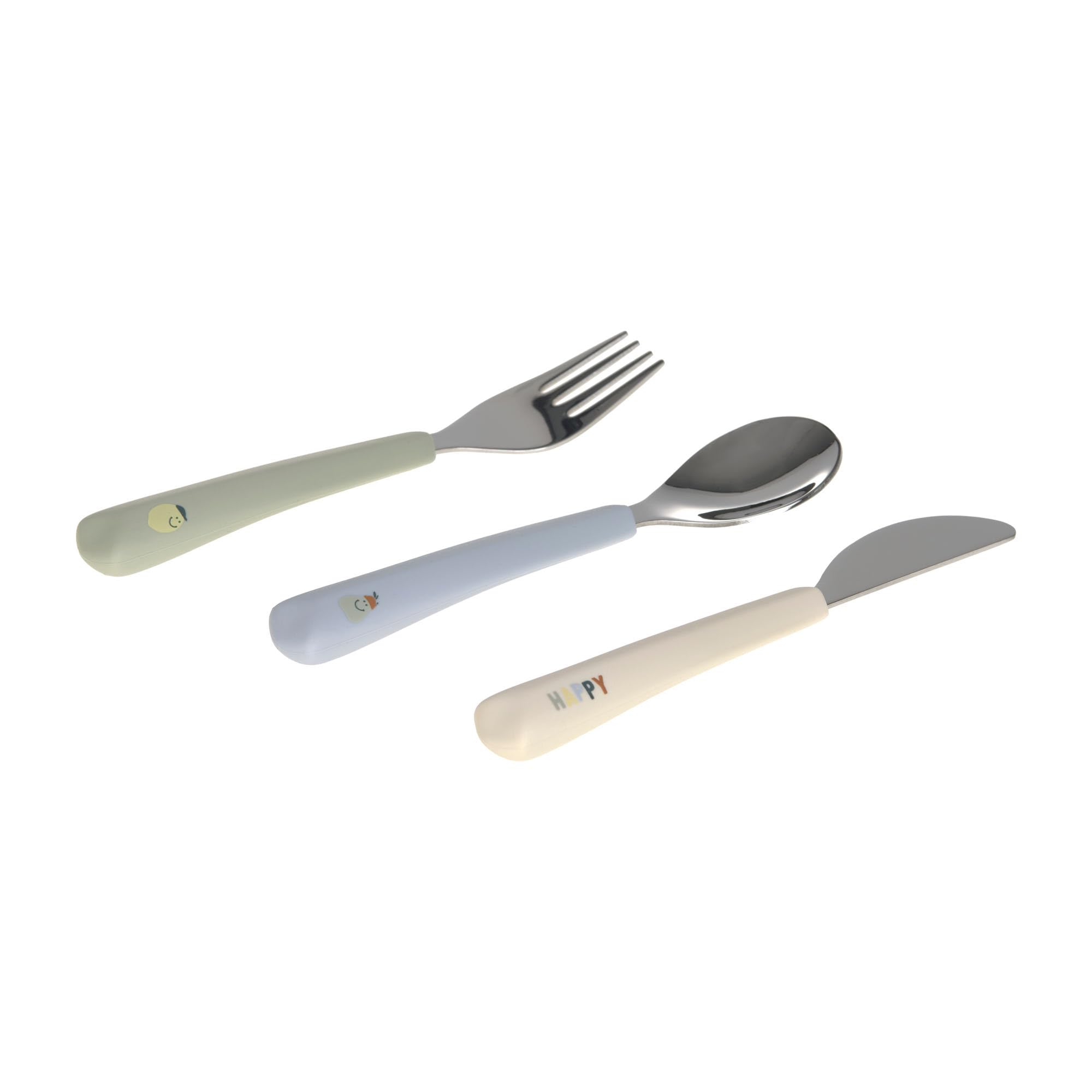 LÄSSIG Kinderbesteck Set 3-teilig Gabel, Löffel, Messer Edelstahl Silikongriff/Cutlery with Silicone Handle Happy Fruits Lemon