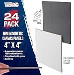 États-Unis Art Supply Mini Panneaux de toile magnétique, 24 Faites votre valise, 4x4 De pouce, en prime 8 Ounce Coton lourd, petites toiles pour la peinture acrylique et aquarelle, blanc carré plat